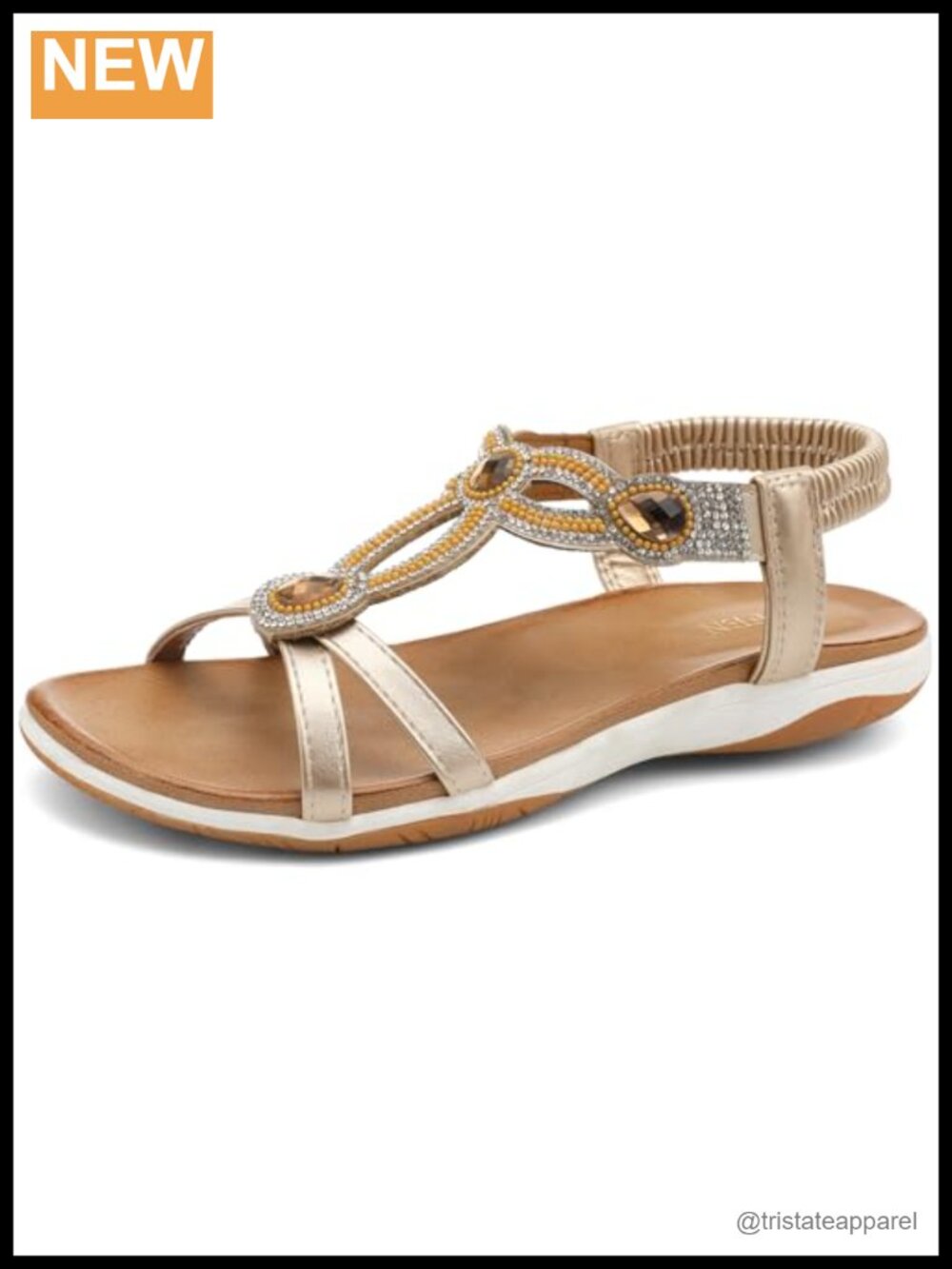 Women's Flat Sandals with Rhinestone Braid and Elastic Strap, Casual Summer